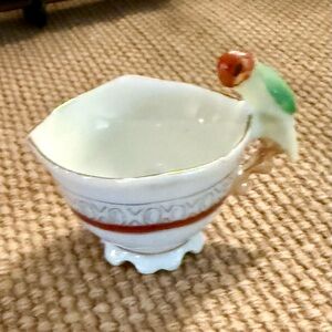 Vintage whimsical miniature porcelain Parrot Handle Teacup trinket 1940s Japan